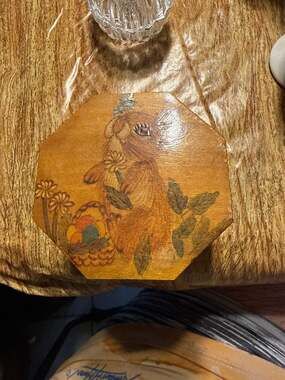Vintage Octagon Lacquered Wood Trinket Box with Hand Painted Bunny and Easter Eg